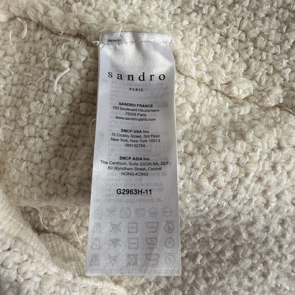 Sandro Ivory Textured Open-Front Bouclé Cardigan - Picture 7 of 9